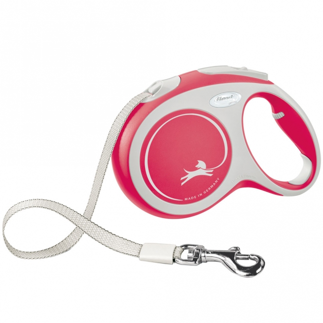 FLEXI Rollleine New COMFORT Gurt - 5m, bis 60kg - rot